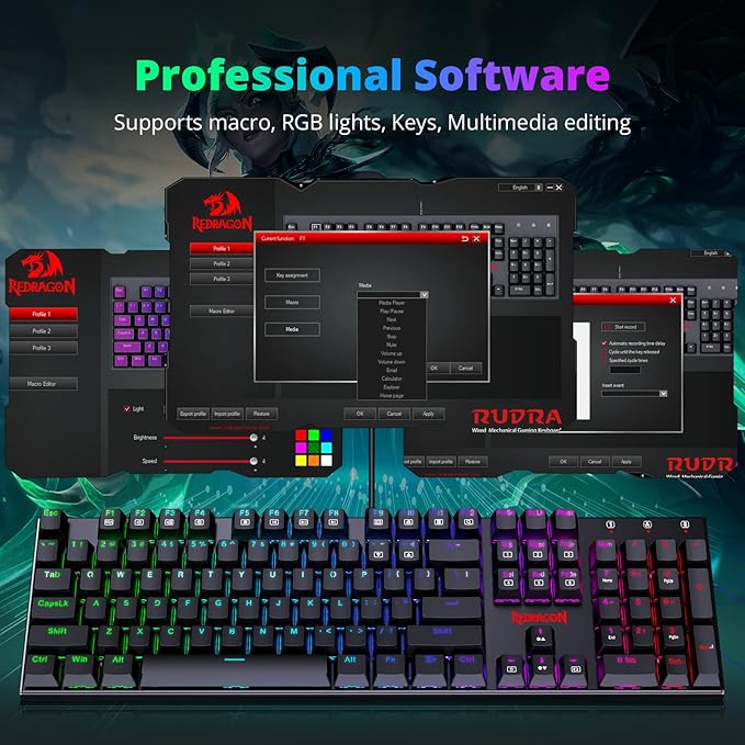 Redragon Mechanical Gaming Keyboard with Red Switches Wired Keyboard Mechanical with RGB Backlit Fully Progammable Durable Aluminum Frame Anti-Ghosting for PC Windows Mac K565 Black