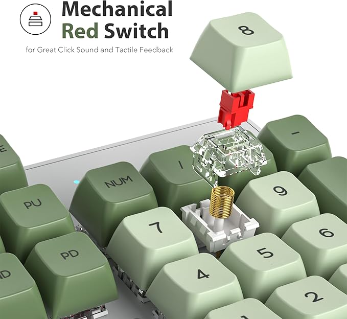 surmen Sage Green Mechanical Gaming Keyboard– 104 Key Full Size Wired Keyboard with Number Pad Thocky &amp Creamy Sound RGB Backlit Anti-Ghosting – Quiet Red Switch for PC Gamers &amp Typists (104