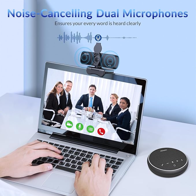 4K Webcam for PC with Stable Auto Focus Smooth Video 2 Noise-Cancelling Microphones USB Plug &amp Play Ideal for Online Teaching Meetings and Remote Communication