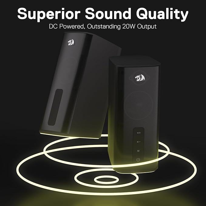 Redragon GS814 Stereo Desktop Speaker 20W Output 4 Real Units BT 5.0/3.5mm AUX Enhanced Bass Touch-Control Dynamic RGB Lighting