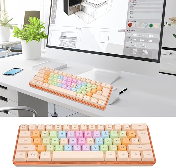 61 Keys Mechanical Gaming Keyboard RGB Backlit Compact 60 Percent Wired Keyboard with Colorful Keycaps for PC Office AmpGaming Portable Mini Keyboard with Optical Switches (Apricot)