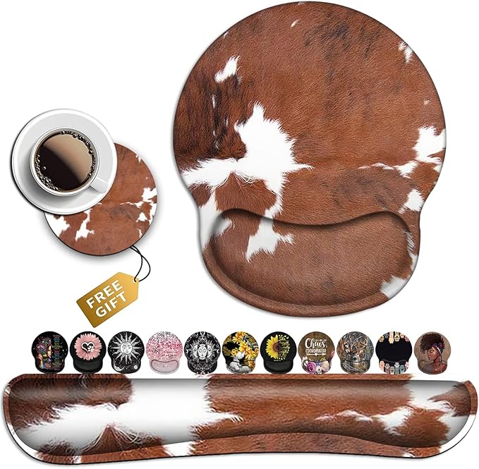 Keyboard Wrist Rest and Mouse Pad with Wrist Support Ergonomic Mousepad Coaster Easy Typing Pain Relief Keyboard Set Memory Foam Keyboard Wrist RestCowhide Farm Animal Skin Leopard Brown Cow