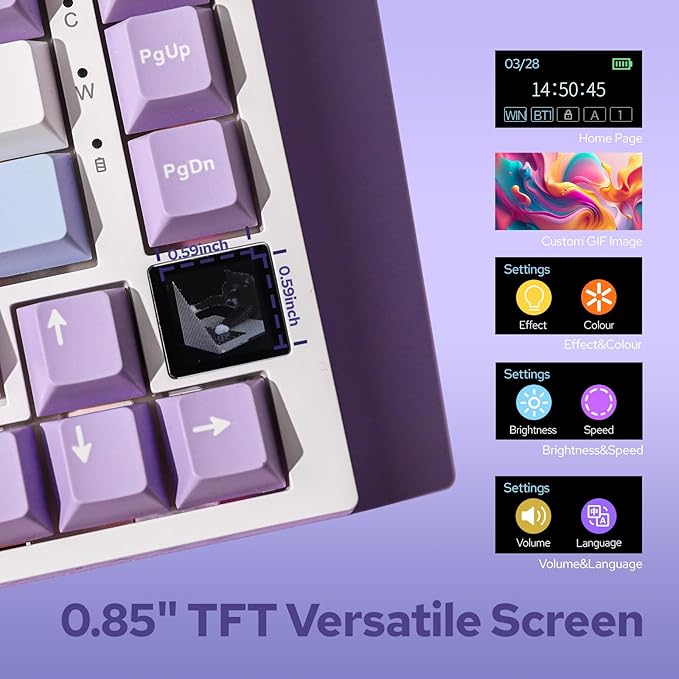EPOMAKER Ajazz AK820 Pro 75% Wireless Mechanical Keyboard with TFT Smart Display&ampKnob Gasket-Mounted Gaming Keyboard BT/2.4GHz/USB-C Wired (Purple Flying Fish Switch)