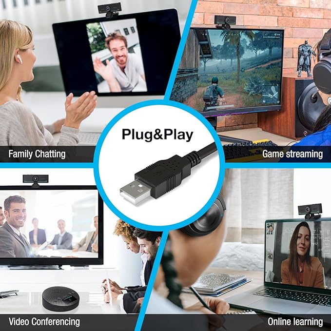 Gsou Webcam with Headset and Microphone 1080P Webcam with Privacy Cover Plug and Play Web Camera for Desktop Computer Zoom Meetings Audio Bluetooth only for Headset