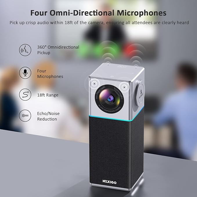 NexiGo N3000 4K Portable Video Conference Camera Zoom Certified AI Webcam with Speaker and Microphone Auto-Framing 4-Mic Array 48kHz Video Audio System for Zoom/Teams/Webex (Renewed)