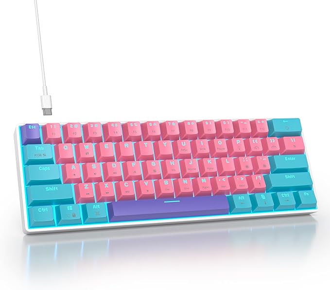 Protable 60% Percent Gaming Keyboard Mechanical Mini Compact RGB Backlit 61 Keys Wired Office Keyboard with red Switch for Mac/Win (Zhi/red Switch)