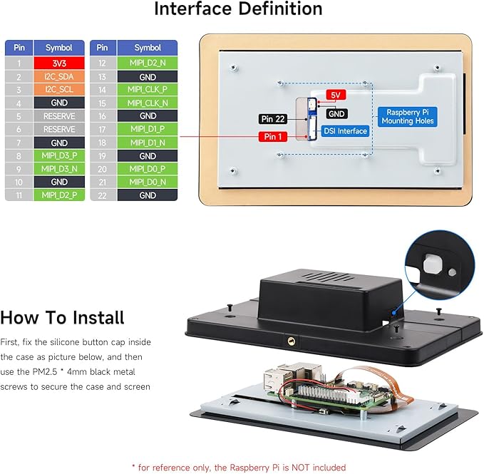 Waveshare 7 DSI Capacitive Touch Display Compatible with Raspberry Pi 5/4B/3B+/3A+ Supports ESP32-P4 RK3506 RK3576 1280x720 IPS Optical Bonding Toughened Glass 10-Point Touch Anti-Fingerprint