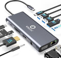 Laptop Docking Station 12-in-1 USB C Hub – HDMI 4K@60Hz (Single Display) Dual Display HDMI + VGA (1080p Shared Bandwidth) 100W PD Ethernet USB 3.0 SD/TF Audio for MacBook Dell HP Lenovo