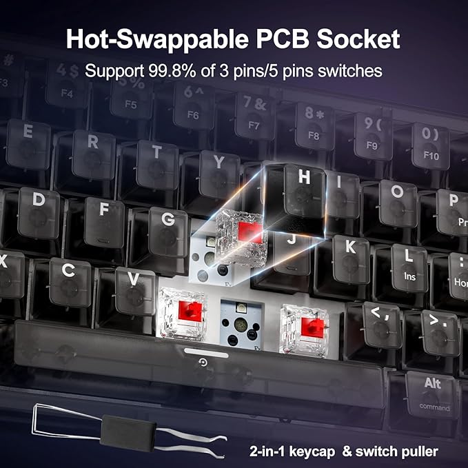 X83 Wired Gaming Keyboard with Volume Knob60 Percent Mechanical Keyboard Gasket Mount RGB Backlit with SoftwareMini Keyboards with 66 Keys Hot Swappable Red SwitchTranslucent Black