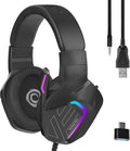 Oniverse Wired Gaming Headset with Adjustable Microphone Compatible with PS5 PS4 Switch Xbox PC Mac LED Gaming Headset 50mm Speakers Comfortable and Breathable Wired Jack – Meteor (Carbon Black)
