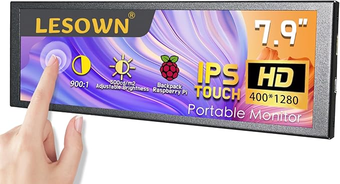 Portable Bar Sub Monitor 7.9 inch Touchscreen LCD IPS 400x1280 mini HDMI USB Long Strip Screen CPU GPU Case Aida64 External Display