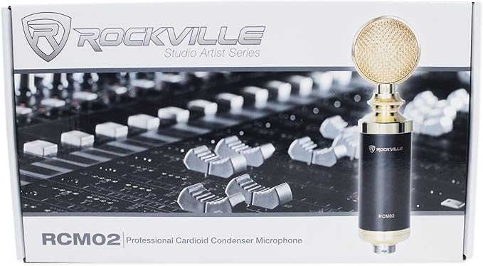 Rockville RCM02 Pro Studio Condenser Microphone Cardioid Pattern All-Aluminum Chassis with Steel Basket Dual Connectivity XLR and 3.5mm Shock Mount Cables for Recording and Podcasting