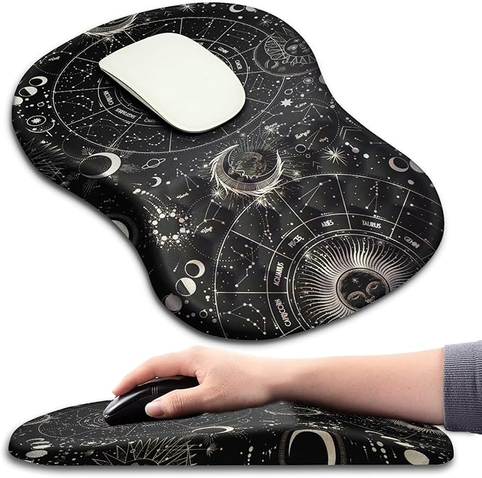 Hokafenle Ergonomic Mouse Pad Wrist Support with Massage Design Wrist Rest Pain Relief Mousepad with Memory Foam&ampNon-Slip PU BaseMouse Pads for Wireless Mouse (12x8 inchTarot Constellation)