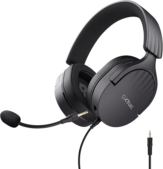 Trust Gaming GXT 489 Fayzo Gaming Headset for PC PS5 PS4 Xbox Series X|S Switch Mobile 3.5 mm Jack 85% Recycled Plastics Over-Ear Wired Headphones with Noise Cancelling Microphone - Black