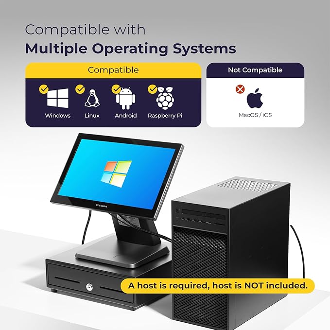 Volcora 15.6 Black LED Touch Screen Monitor with Metal Stand - Backlit 1366 * 768 with VGA HDMI Connection for Small Business Restaurant Office - No Driver Required (Not Compatible with macOS/iOS)