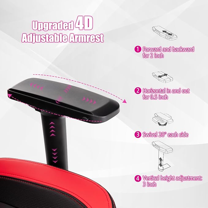 Goplus Gaming Chair 360° Swivel Computer Chair with Casters Multi-Angle Reclining Tension Control 4D Armrest Headrest Gas Lift Height Adjustable Game Chair for Office Bedroom Red