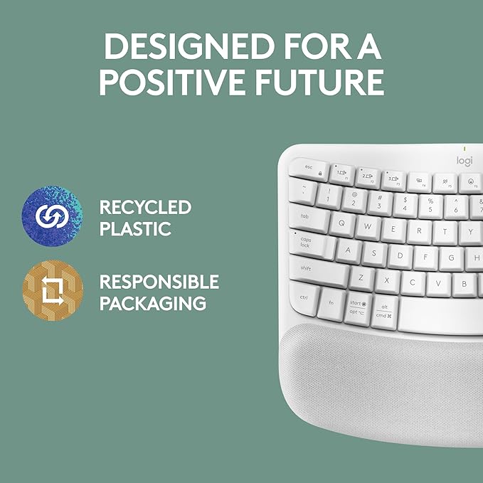 Logitech Wave Keys Wireless Ergonomic Keyboard with Cushioned Palm Rest Comfortable Natural Typing Easy-Switch Bluetooth Logi Bolt Receiver for Multi-OS Windows/Mac - Off White