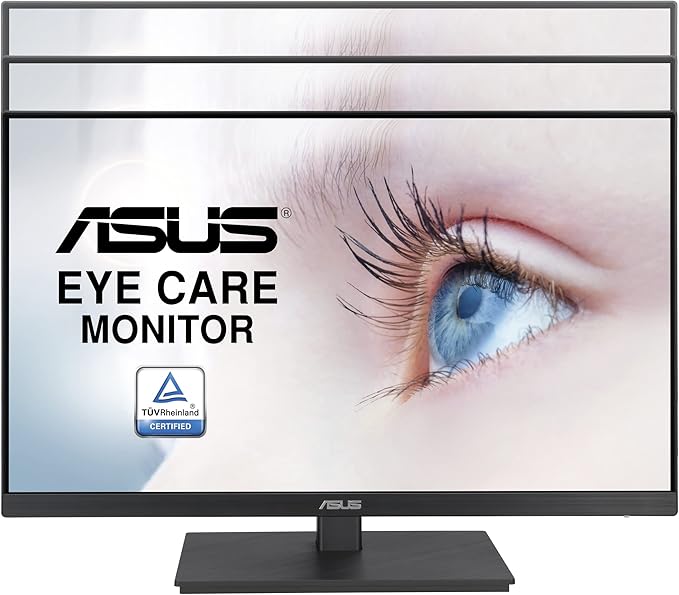 ASUS 24” 1080P Monitor (VA24EQSB) - Full HD IPS 75Hz Built-in Speakers Eye Care Low Blue Light Flicker Free VESA Mountable Height Adjustment Frameless DisplayPort HDMI VGA USB HubBlack