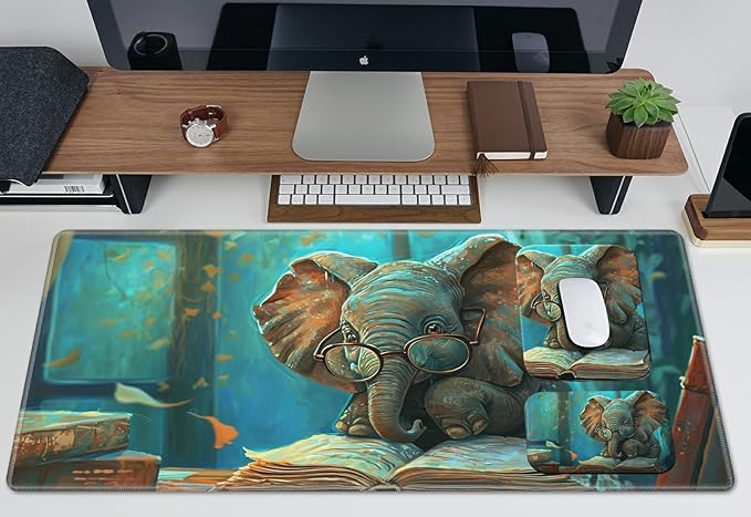 Wrist Rest Pad Small Mouse Pad and Office Desk Mat Set 3 in 1 Desk Pad 11.8 x 23.6+Mousepad +Mouse Wrist Rest with Ergonomic Design Non-Slip for Home Gaming Computer Elephant