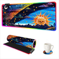 AIMSA Large Gaming Mouse Pad RGB Keyboard Led Mousepad Extended 35.4 x 15.8 inch Non-Slip Rubber Base with 14 Lighting Modes Desk Mat Abstract Sun