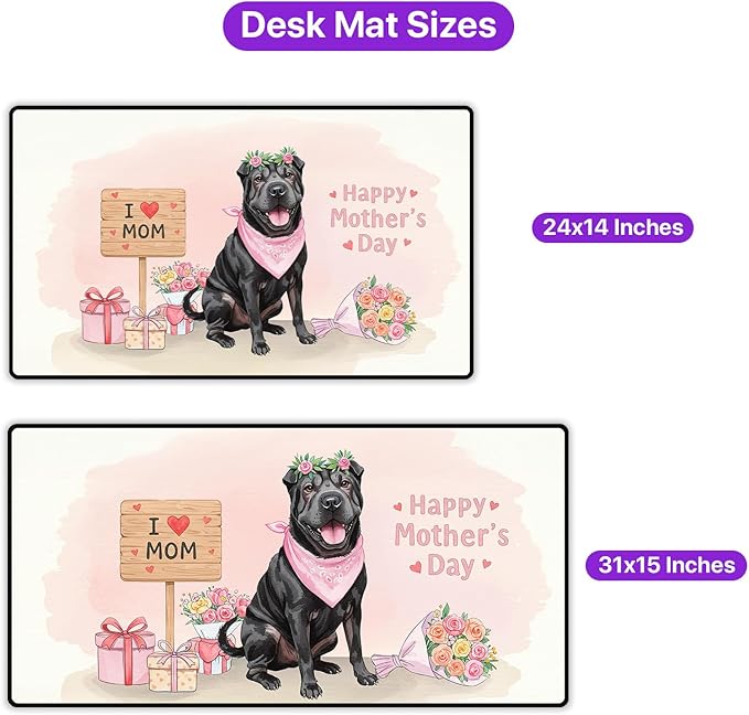 Happy Mother's Day Chinese Shar-Pei Love Dog Mom Heart Flower Desk Mat Full Keyboard Mouse Pad Dog Lover Large Mousepad 12004
