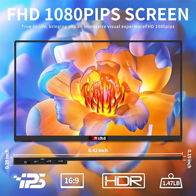 Portable Monitor 15.6 Inch with 60HZ FHD 1080P DisplayUSB-C and HDMI Inputs Ultra-Slim IPS Panel with HDR and Premium Smart Cover &amp Speakers-Compatible with LaptopPCPhonePS5Switch