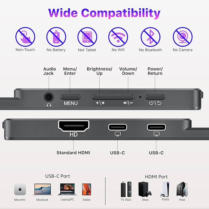 VisionOwl Portable Monitor for Laptop IPS USB-C HDMI Travel Second Monitor for MacBook Pro Air PC PS5 Xbox Portable Second Screen Built-in Kickstand Speakers VESA Mountable 15.6 Inch