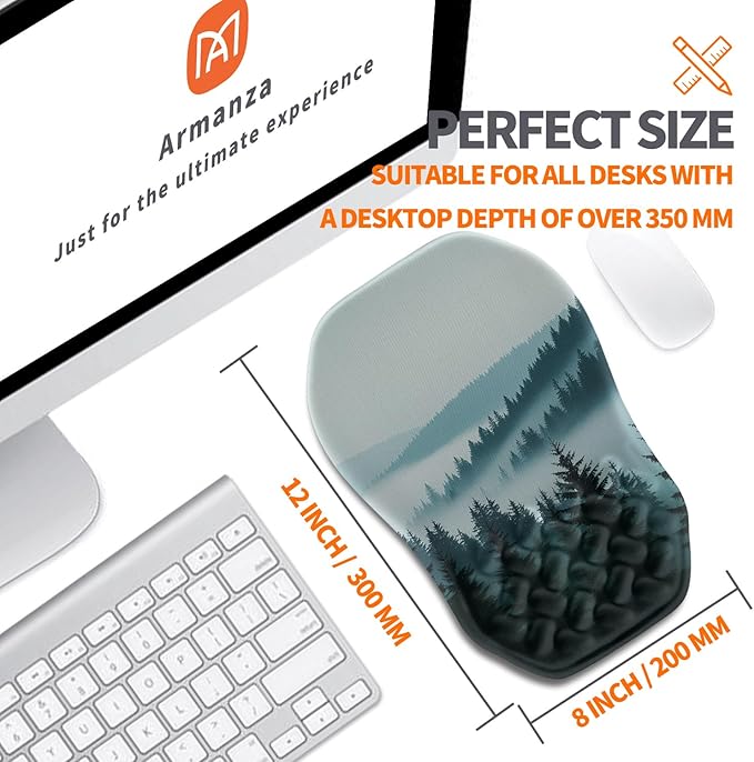 Ergonomic Slope Mouse Pad Wrist Support Wrist Rest Mousepad for Carpal Tunnel Pain Relief with Massage Bulge and Slow Rebound Memory Foam (12x8 inch Foggy Forest)