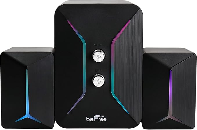 beFree Sound Computer Gaming 2.1 Speaker System with Color LED Lights Black