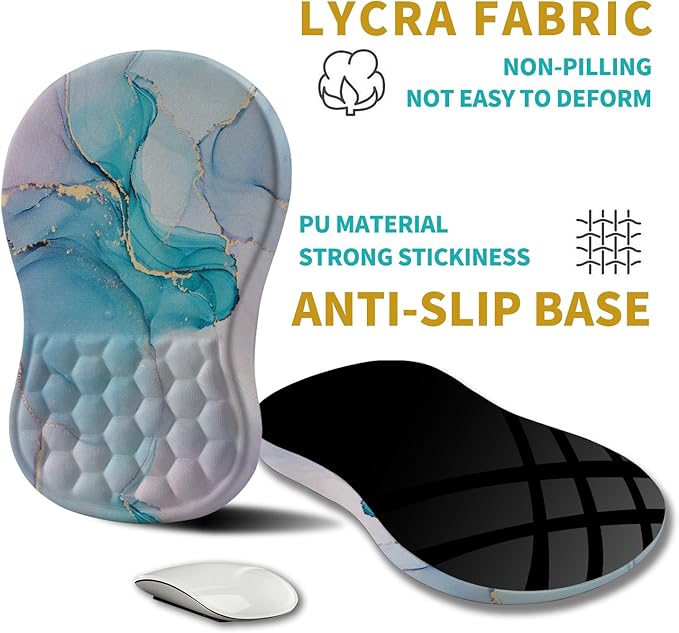 Hokafenle Ergonomic Mouse Pad Wrist Support Wrist Rest Mousepad for Carpal Tunnel Pain Relief with Integrated Memory Foam Slope Massage Bulge (11.8x7.9 inchBlue Marble
