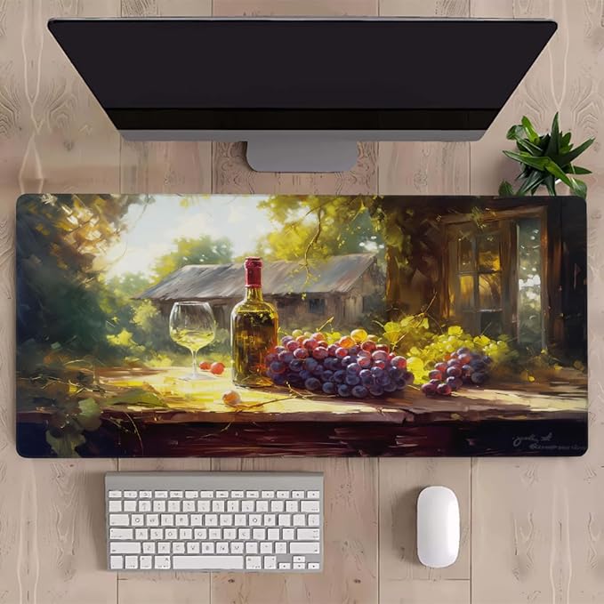 Painting Grape Wine Farm Large Mouse Pad Gaming Mousepad Desk Mat for Desktop Computer Keyboard Waterproof Mouse Mat Desk Pad with Non-Slip Base for Game School Office Home 35.4 x 15.7