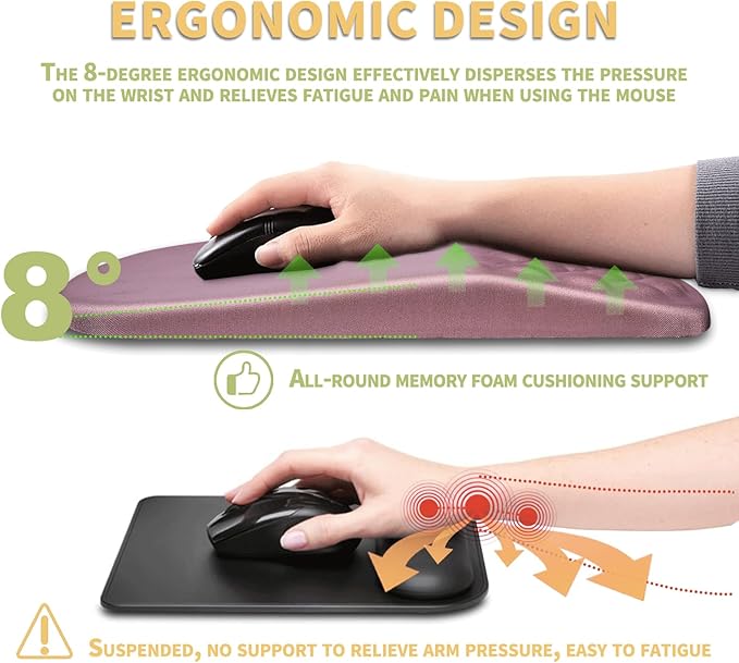 Ergonomic Wrist Rest Mouse Pad Massage Design for Carpal Tunnel Pain Relief Non-Slip Memory Foam Pink