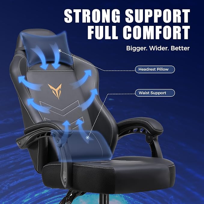 GORISE Gaming Chair PC Computer Game Chair for Adults Ergonomic High Back Home Office Desk Chair with Headrest &amp Lumbar Support Linkage Armrest (Gray)