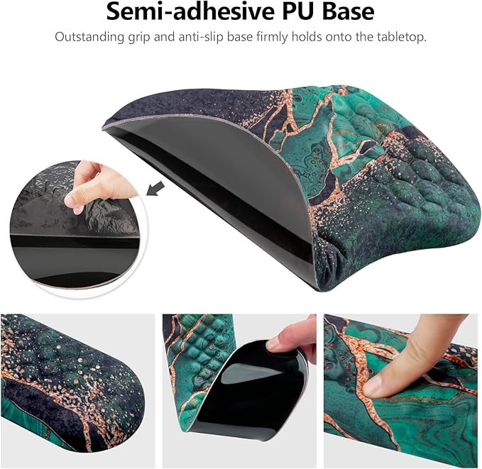 Mouse Pad Wrist Support Laokiiy 2 in1 Keyboard Wrist Rest+ Ergonomic Mouse Pad Non-Slip Wrist Rest for Computer Keyboard Made Easy Typing &amp Relieve Wrist Pain（Green Gold Black Marble）