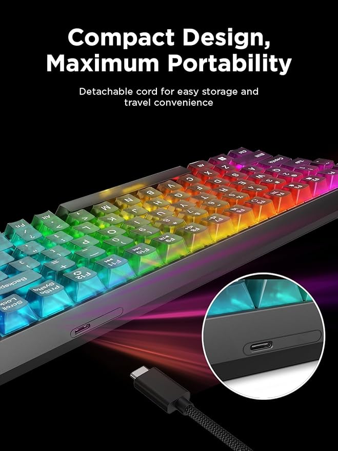 Lenovo Legion K510 Mini Pro Wired Mechanical Gaming Keyboard - 75% Compact Design RGB Illumination Hot-Swappable Mechanical Switches Programable Keys