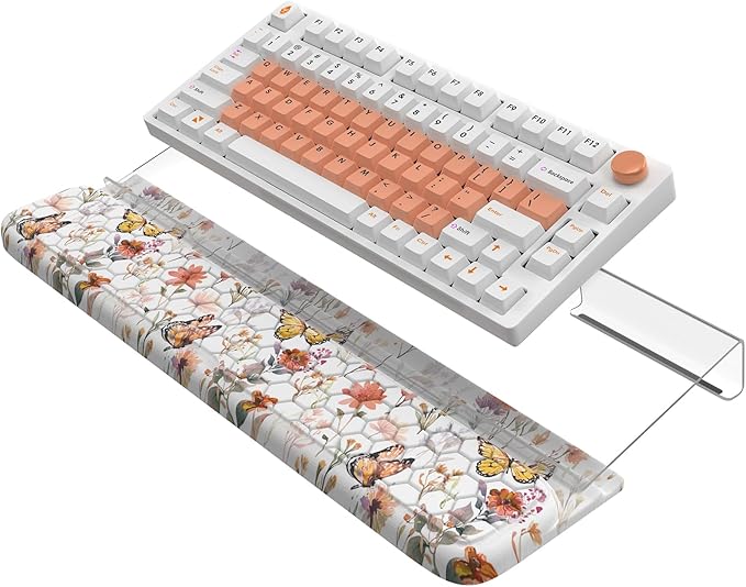 2 in 1 Acrylic Computer Keyboard Holder with Soft Wrist Rest Butterfly Keyboard Wrist Pad 3-Level Height Adjustment for Ergonomic Typing Wrist Rests for Office (White)