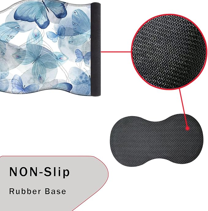 Mouse Pad with Wrist Support + Desk Mat + Coaster 3 in 1 Set XXL Large Gaming Mousepad Ergonomic Mouse Pads for Desk Computer Laptop OfficeBlue Butterfly