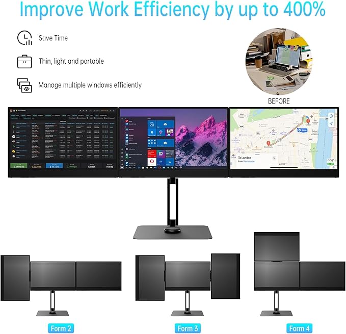 DEPGI 14 Triple Laptop Screen Extender Freestanding Laptop Screen Extender 3x14 FHD IPS Extended Monitor Versatile Dual &amp Triple Screen Modes for All 13-17 Laptops (Mac/Windows/M1-M5 Compatibl