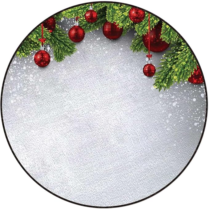 Green Red Round RugSoft Circle Washable Area Rug Non-Slip Low Pile Throw Rugs Carpet for Sofa Nursery Living Dining Room Winter Season Theme Fir Twigs and Balls Diameter 47.2 in