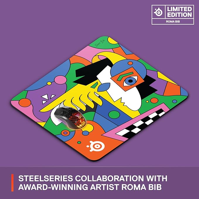 SteelSeries QcK Gaming Mouse Pad — Limited Edition Artist Collaboration — Roma Bib — Non-Slip Rubber Base — Peak Tracking and Stability — Optimized for Gaming Sensors