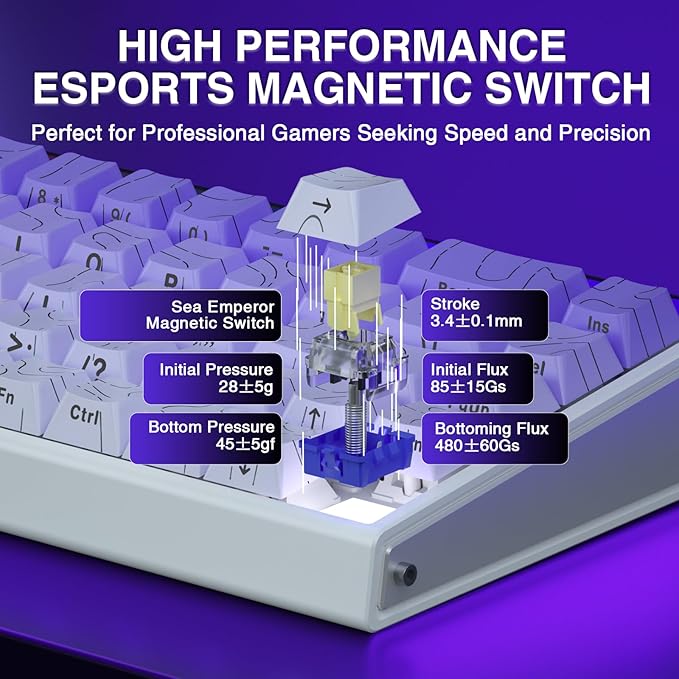 AULA Hero 68 HE 60% Gaming Keyboard Wired Hall Effect Magnetic Switch Keyboard with Adjustable Actuation Fast Trigger Mode 8K Hz Polling Rate 0.125ms LatencySide Printed PBT Keycaps RGB Backlit