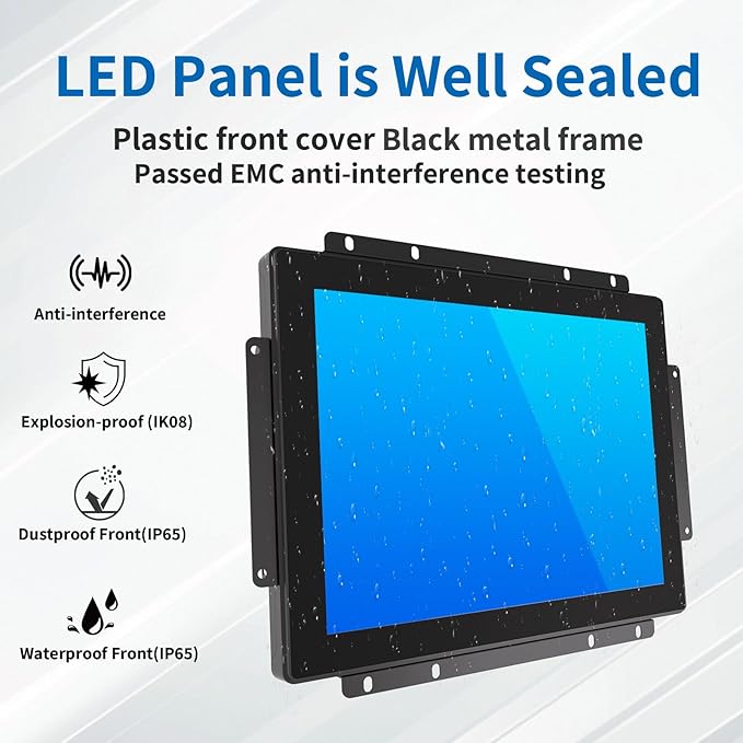 12.1 Inch Open Frame Touch Monitor PCAP 10-Point Touch Industrial Touchscreen Monitor with HDMI/VGA/DVI Interface Active Matrix TFT LCDLED Backlight with VESA Mount