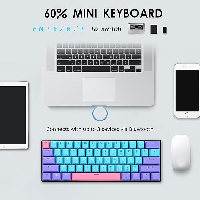 surmen 60% Wireless Gaming Keyboard 60 Percent RGB Backlit Hot-Swappable GT61 Mini Mechanical Keyboard Bluetooth Programmable (Gateron Yellow Joker)