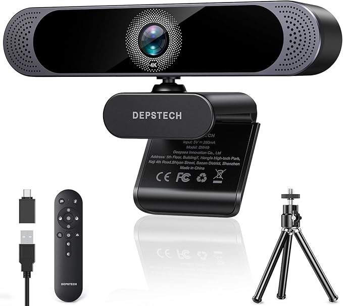 DEPSTECH 4K Webcam Ultra HD 1/2.55'' Sony Sensor 3X Digital Zoom Dual Noise-Canceling Microphones Remote Control Auto Focus Streaming Webcam for PC Mac Laptop Video Call Zoom Skype Teams