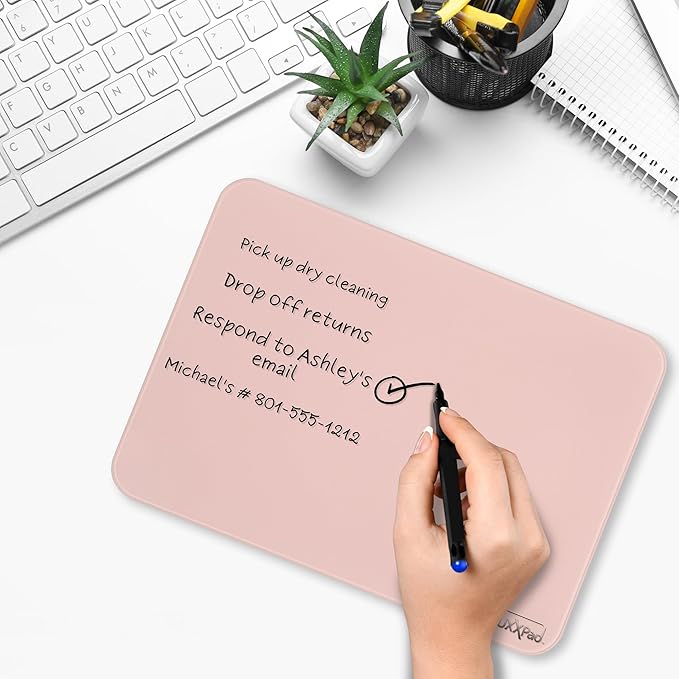 Glassboard Studio LuxxPad Glass Mouse Pad - Mouse Pad Gaming and Dry Erase Note Taking Pad Tempered Strong Glass with Rubber Non-Slip Feet for Gaming &amp Work (Blush Pink 10 x 14)