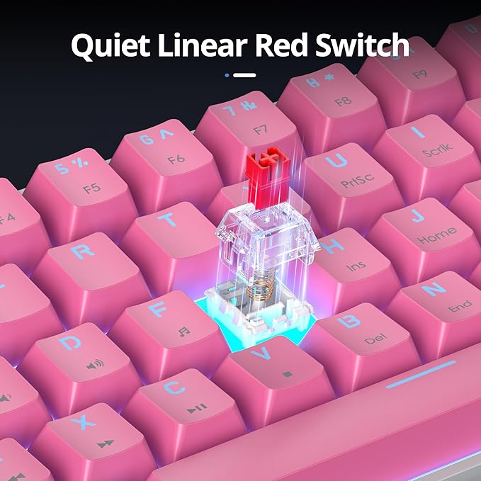 surmen 60% Percent Gaming Keyboard Mechanical with Linear Red Switch 61-Keys Pink Mini Gaming Keyboard LED Light Backlit PBT Keycaps for Laptop Desktop PC Gamers (61Miami)