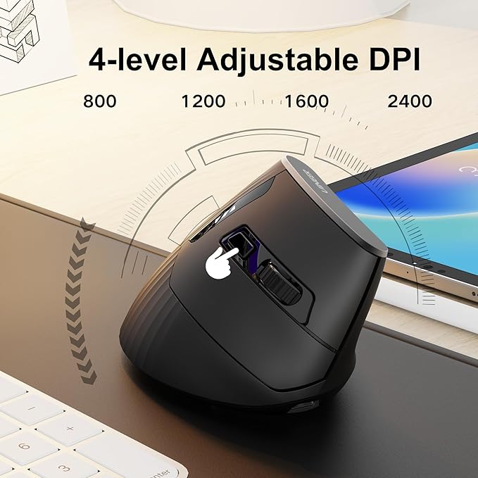 Uineer Vertical Mouse WirelessBluetooth Mouse with BT5.0/4.0/2.4G Rechargeable with Battery IndicatorErgonomic Design for Comfort and Reduced Wrist Strain Ideal for HomeOffice UseMatte Black