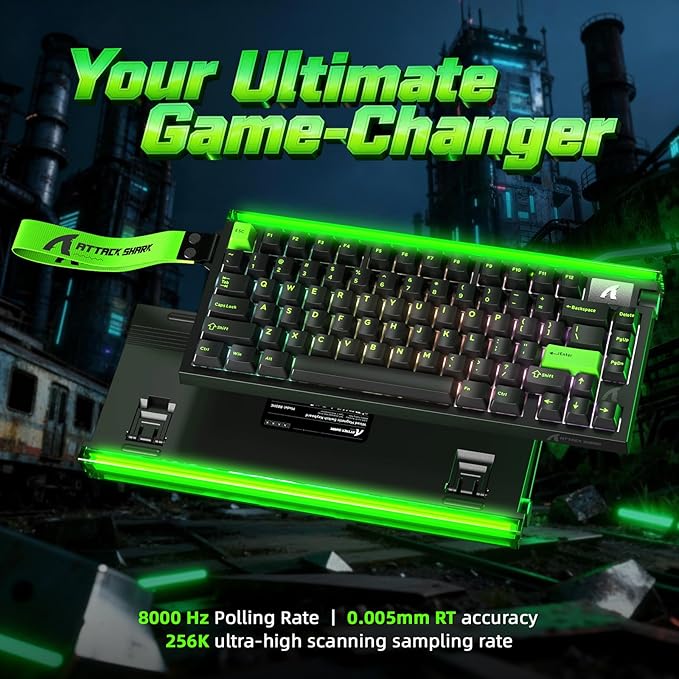 ATTACK SHARK R85 HE 75% Magnetic Wired Gaming Keyboard8KHz Polling Rate Rapid Trigger0.005mm RT Precision256K Scan RateCustom Hot-SwappableWeb Driver PC Keyboard for Gamer/Win/MacNeon Green