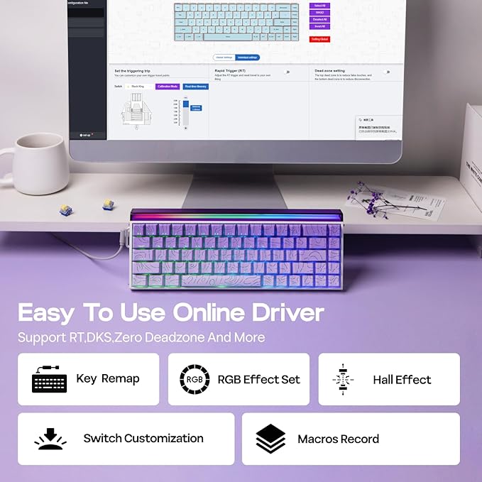 EPOMAKER Aula Hero 68 HE Wired Magnetic Gaming Keyboard 0.01mm Adjustable Actuation Rapid Hall Effect Switch 8kHz Polling 5-Layer Sound Dampening RGB Box &amp Backlight (Purple)