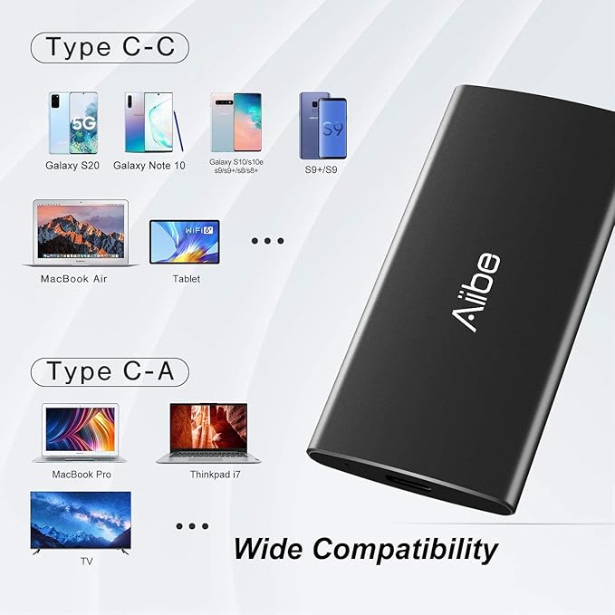 Aiibe 256GB External SSD External Hard Drive 256GB USB C Portable SSD Up to 500MB/s USB 3.1 External Solid State Drive for Laptop Mac PS4 (Black)